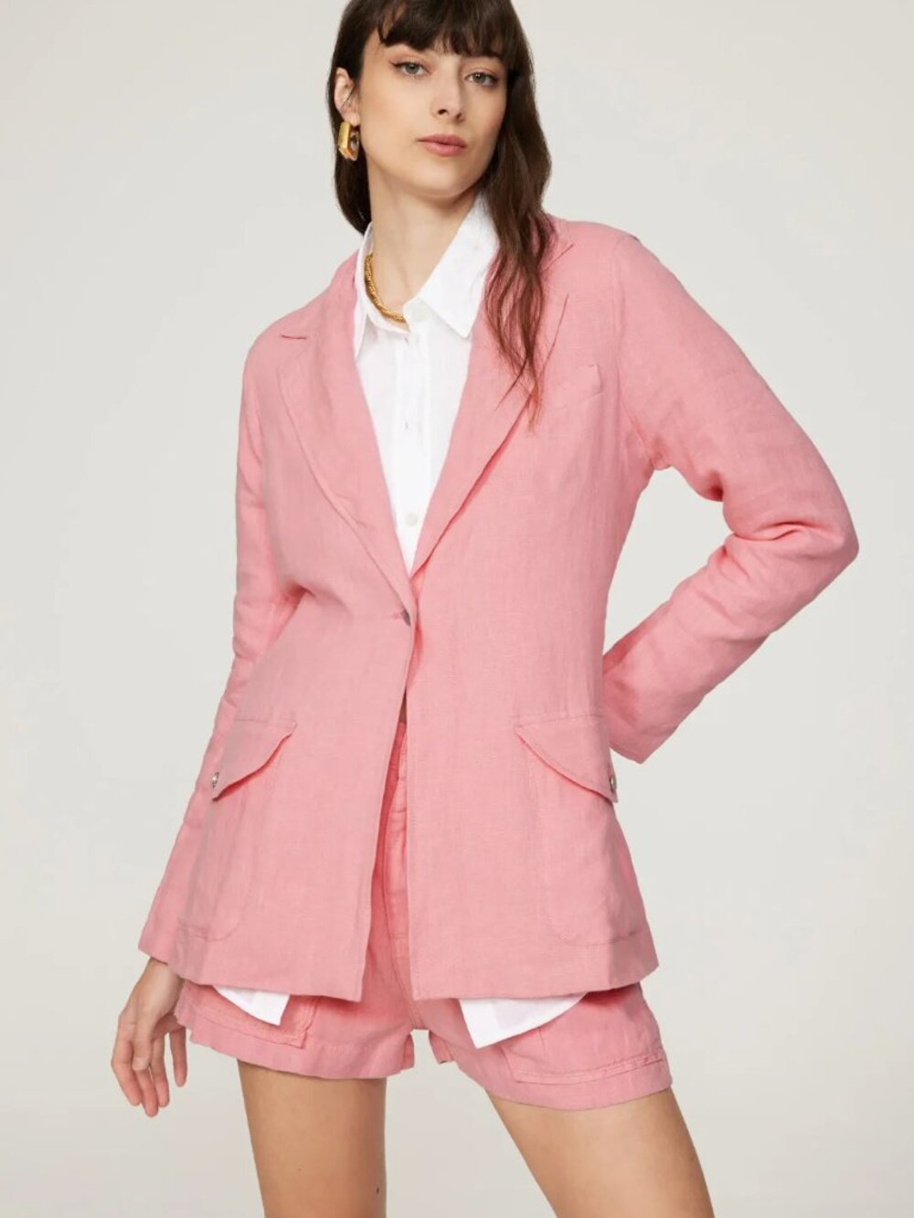 NWT Womens DL1961 Pink Linen Blazer Slouchy Oversized Size L Front Button Summer